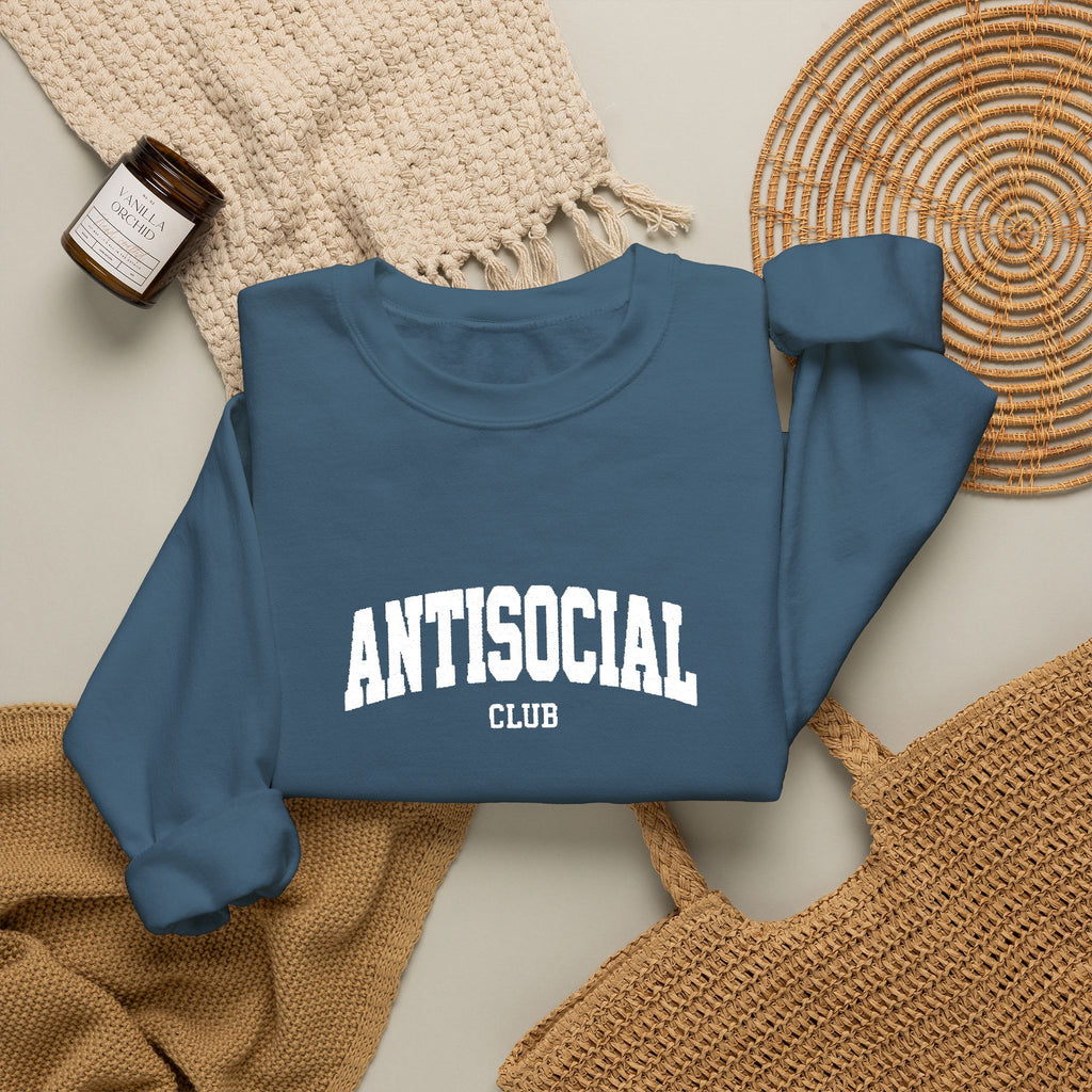 Antisocial Crewneck Sweatshirt | Minimal Collegiate Script