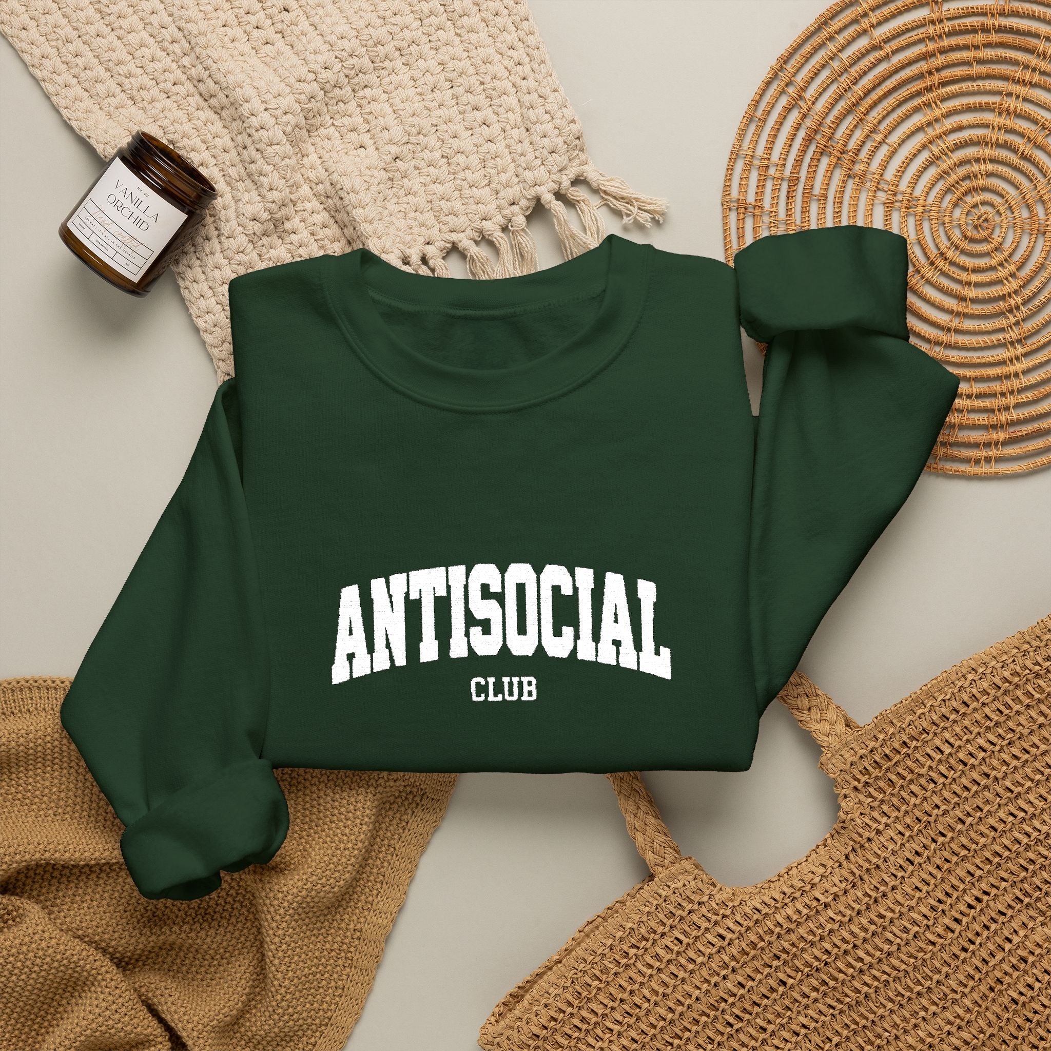 Antisocial Crewneck Sweatshirt | Minimal Collegiate Script