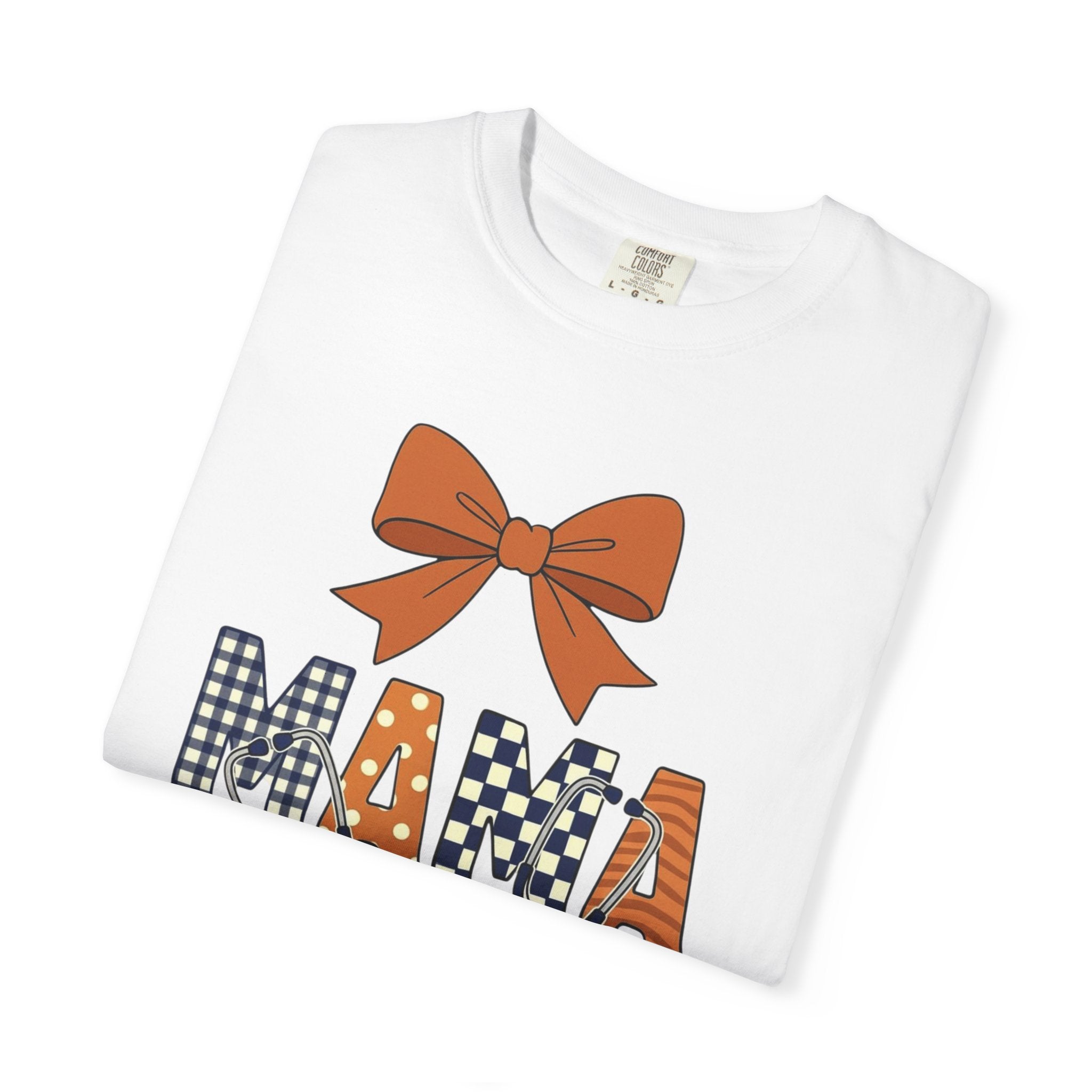 Mama Fall Plaid T-Shirt — Pumpkin Orange Bow Mama Tee