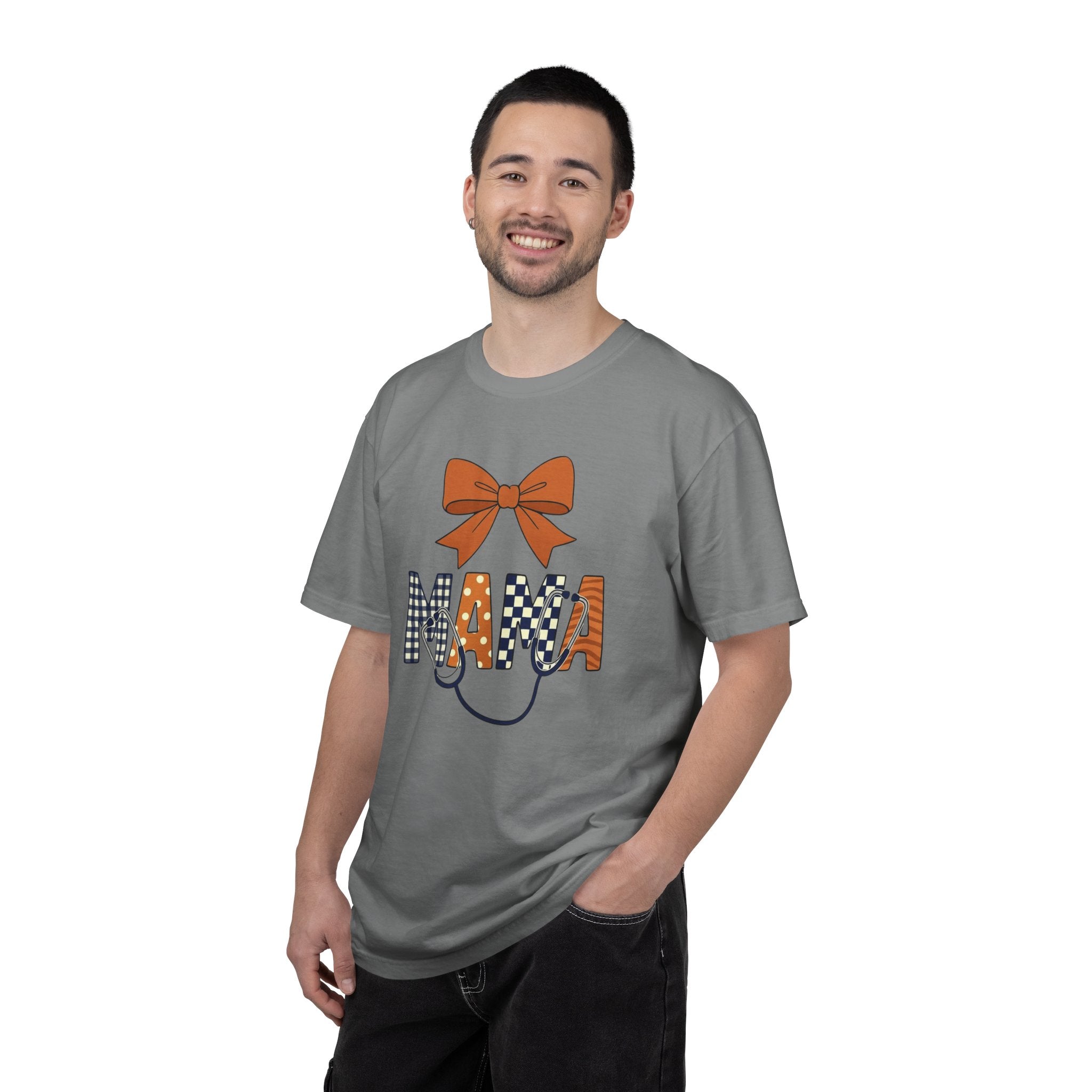 Mama Fall Plaid T-Shirt — Pumpkin Orange Bow Mama Tee