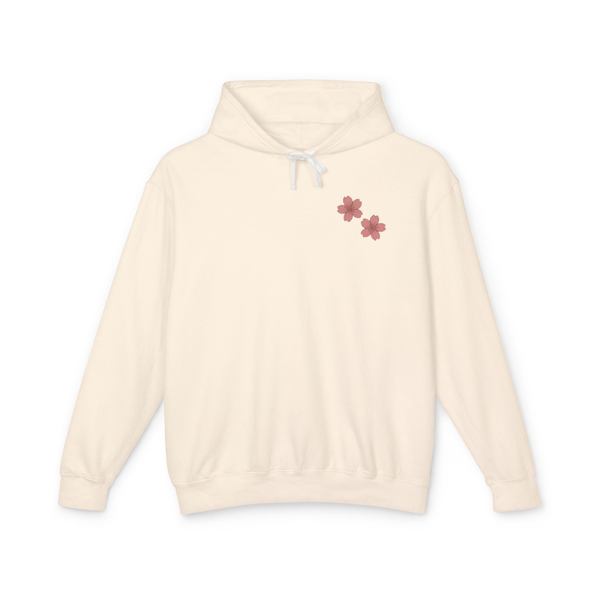 Cherry Blossom Stamp Hoodie — Floral Spring Lightweight Hooded Sweatshirt
