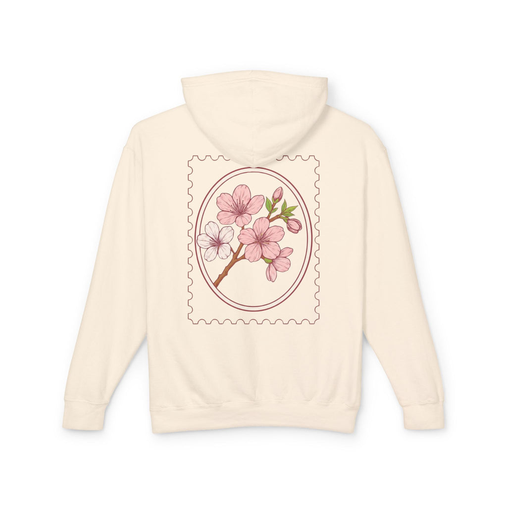 Cherry Blossom Stamp Hoodie — Floral Spring Lightweight Hooded Sweatshirt
