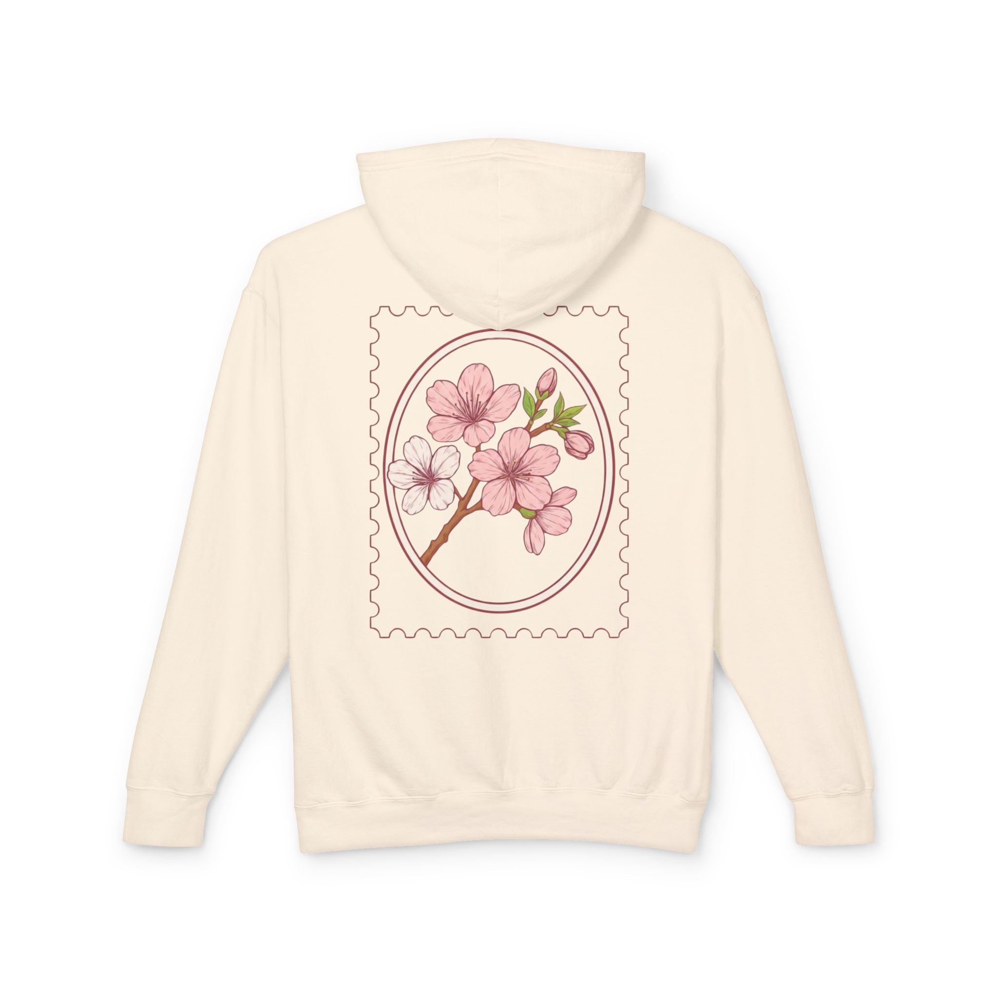 Cherry Blossom Stamp Hoodie — Floral Spring Lightweight Hooded Sweatshirt