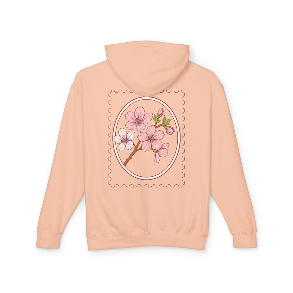 Cherry Blossom Stamp Hoodie — Floral Spring Lightweight Hooded Sweatshirt