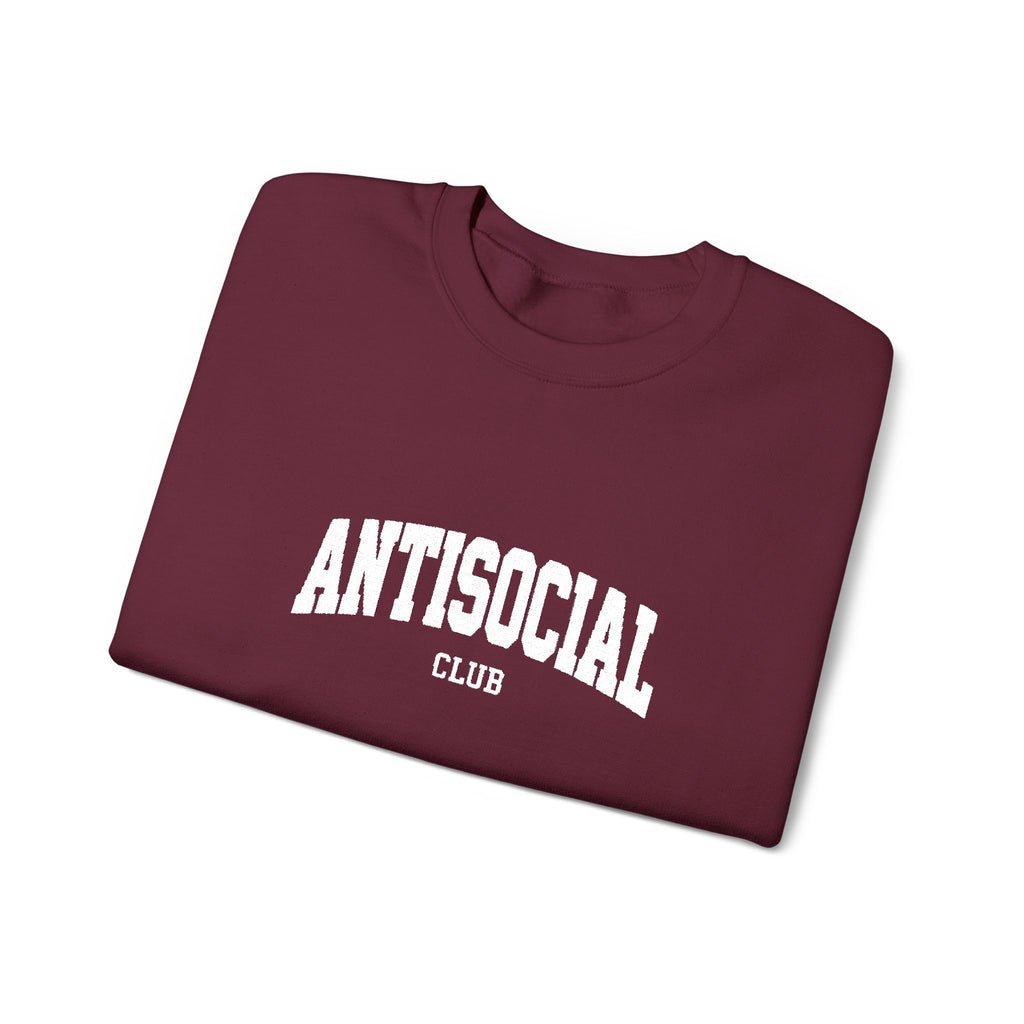 Antisocial Crewneck Sweatshirt | Minimal Collegiate Script
