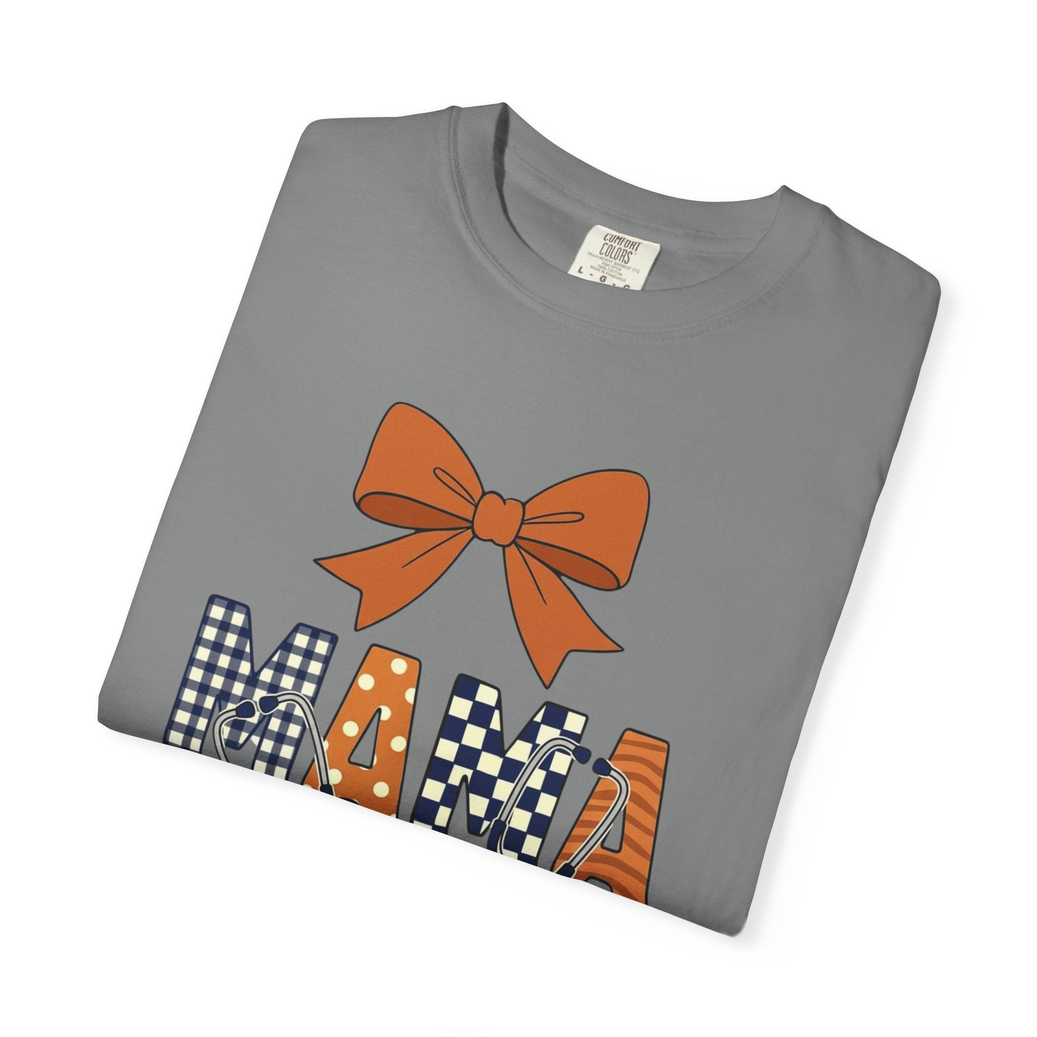 Mama Fall Plaid T-Shirt — Pumpkin Orange Bow Mama Tee