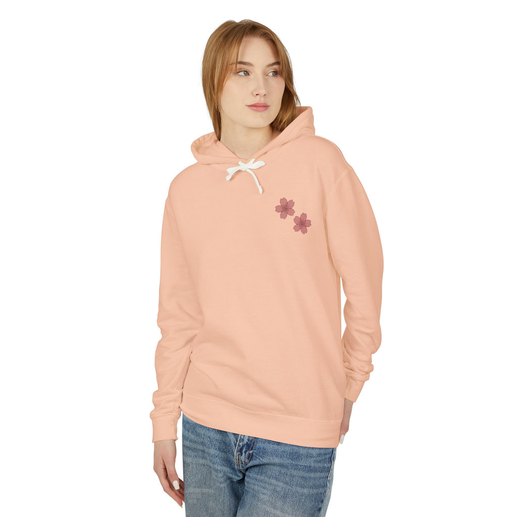 Cherry Blossom Stamp Hoodie — Floral Spring Lightweight Hooded Sweatshirt