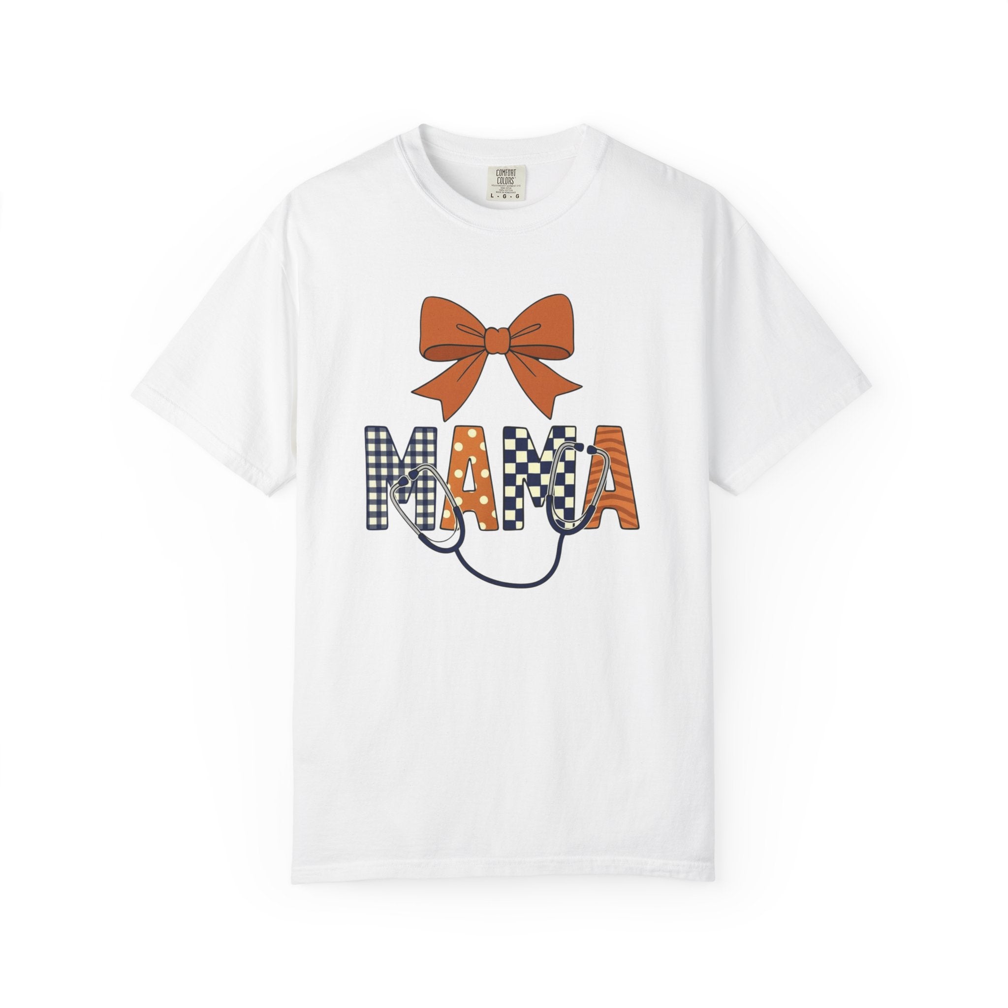 Mama Fall Plaid T-Shirt — Pumpkin Orange Bow Mama Tee