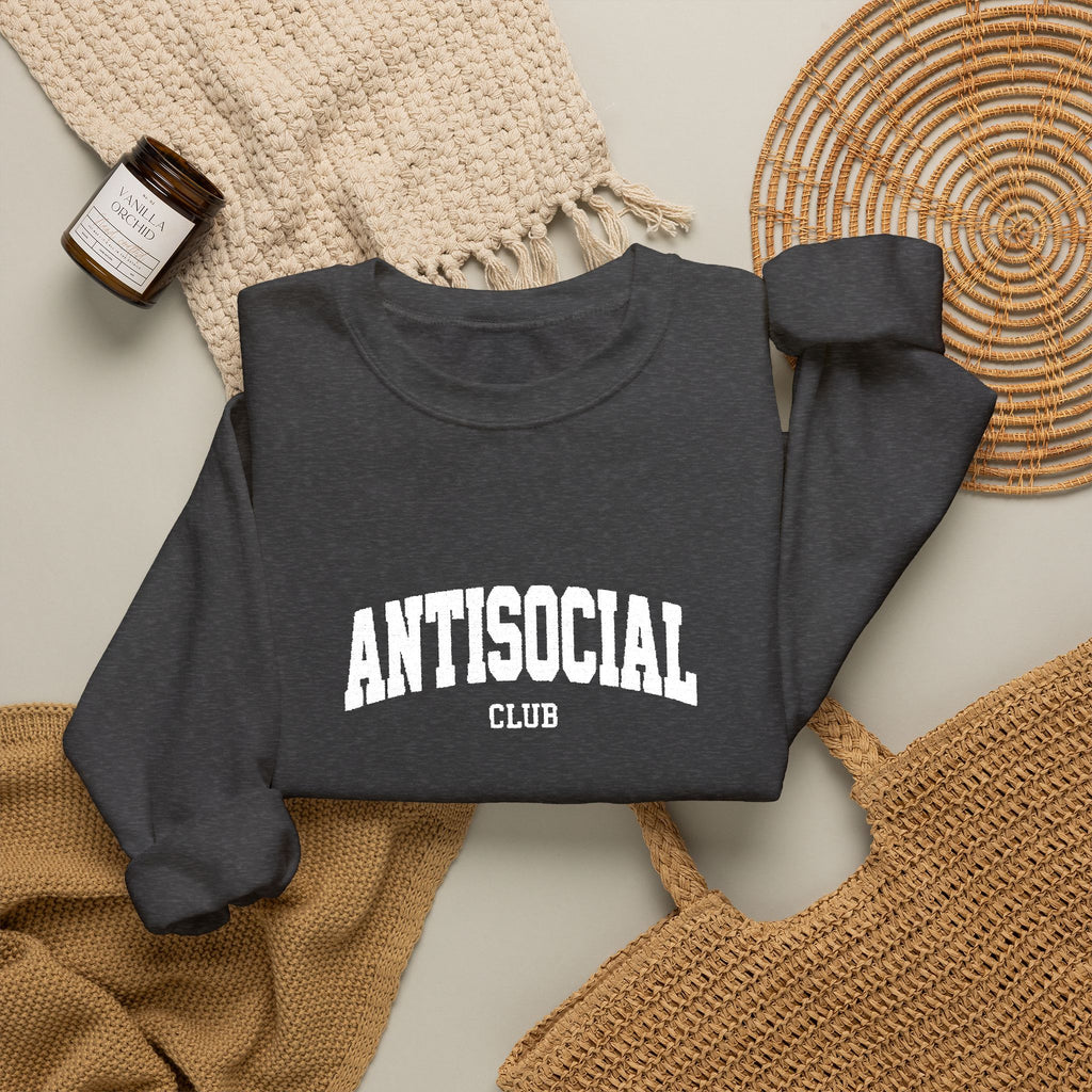 Antisocial Crewneck Sweatshirt | Minimal Collegiate Script