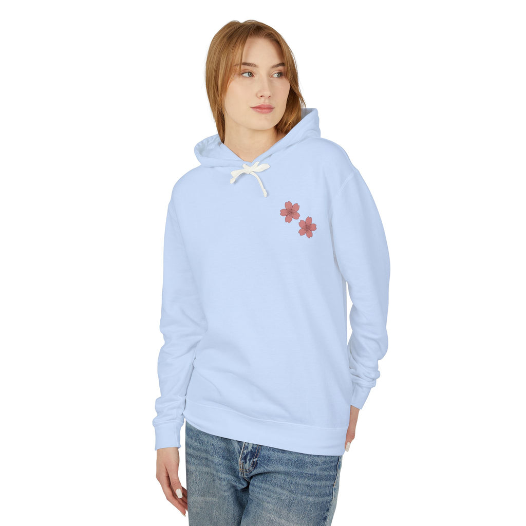 Cherry Blossom Stamp Hoodie — Floral Spring Lightweight Hooded Sweatshirt