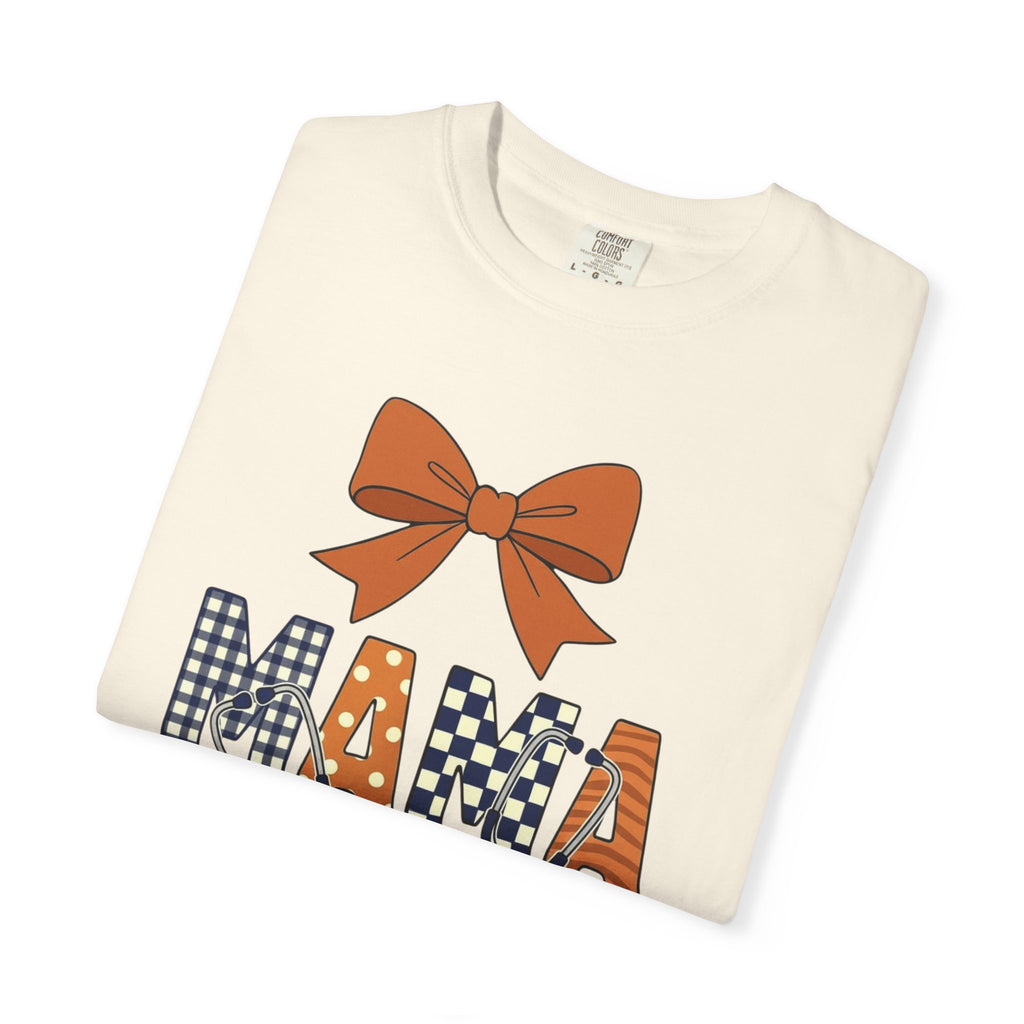 Mama Fall Plaid T-Shirt — Pumpkin Orange Bow Mama Tee
