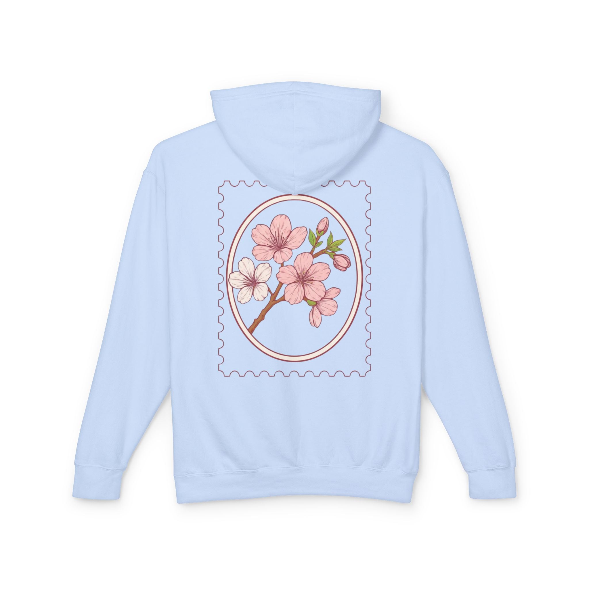 Cherry Blossom Stamp Hoodie — Floral Spring Lightweight Hooded Sweatshirt