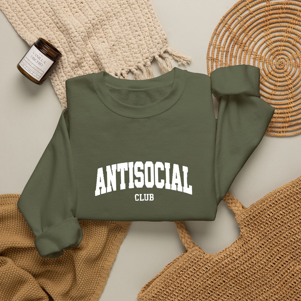 Antisocial Crewneck Sweatshirt | Minimal Collegiate Script
