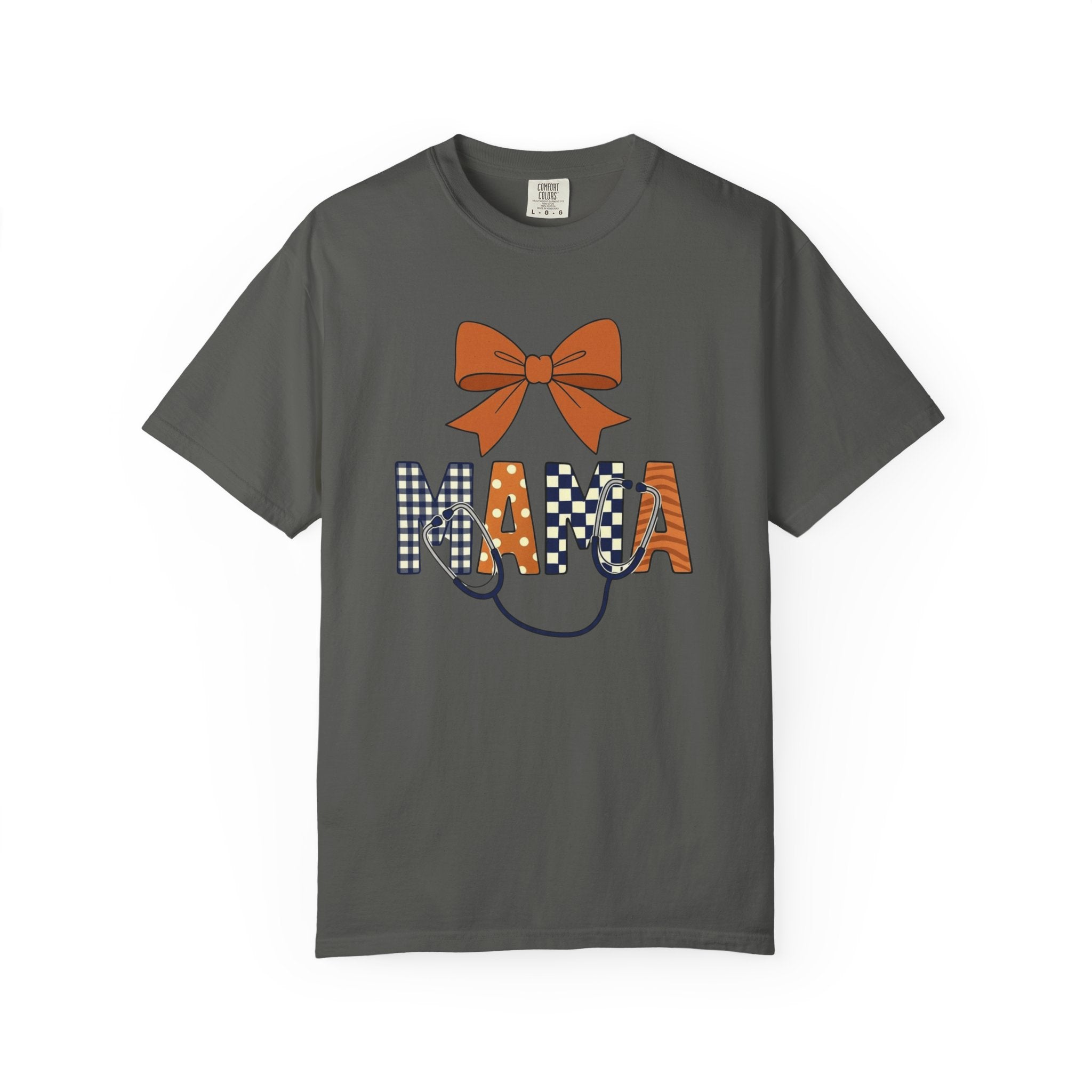 Mama Fall Plaid T-Shirt — Pumpkin Orange Bow Mama Tee