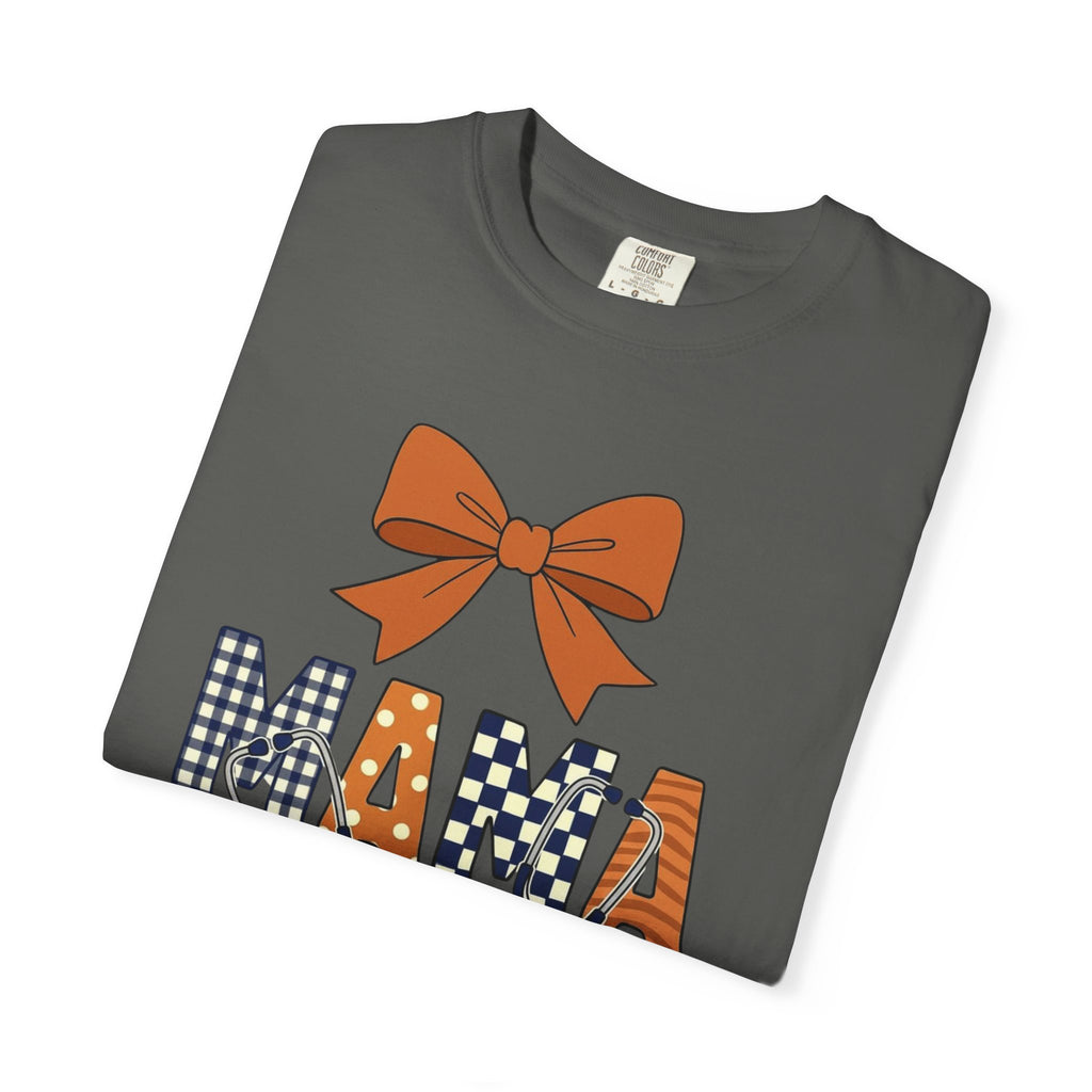 Mama Fall Plaid T-Shirt — Pumpkin Orange Bow Mama Tee