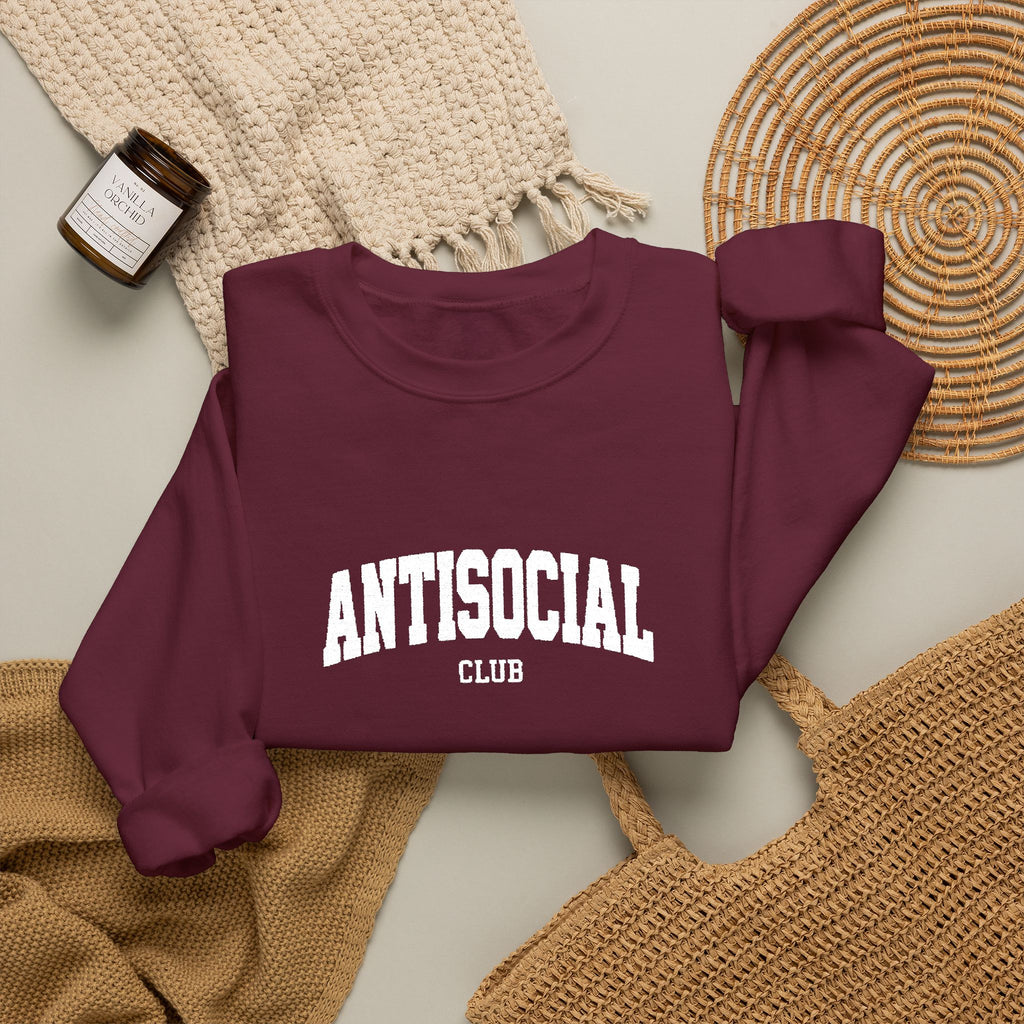 Antisocial Crewneck Sweatshirt | Minimal Collegiate Script