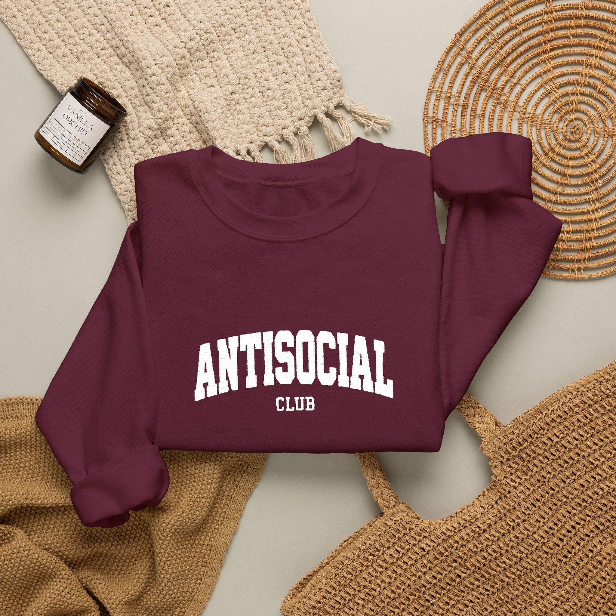 Antisocial Crewneck Sweatshirt | Minimal Collegiate Script
