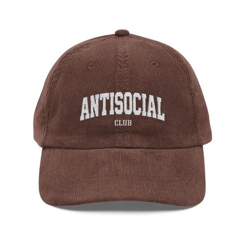 Antisocial Embroidered Vintage Corduroy Cap | Rust baseball hat