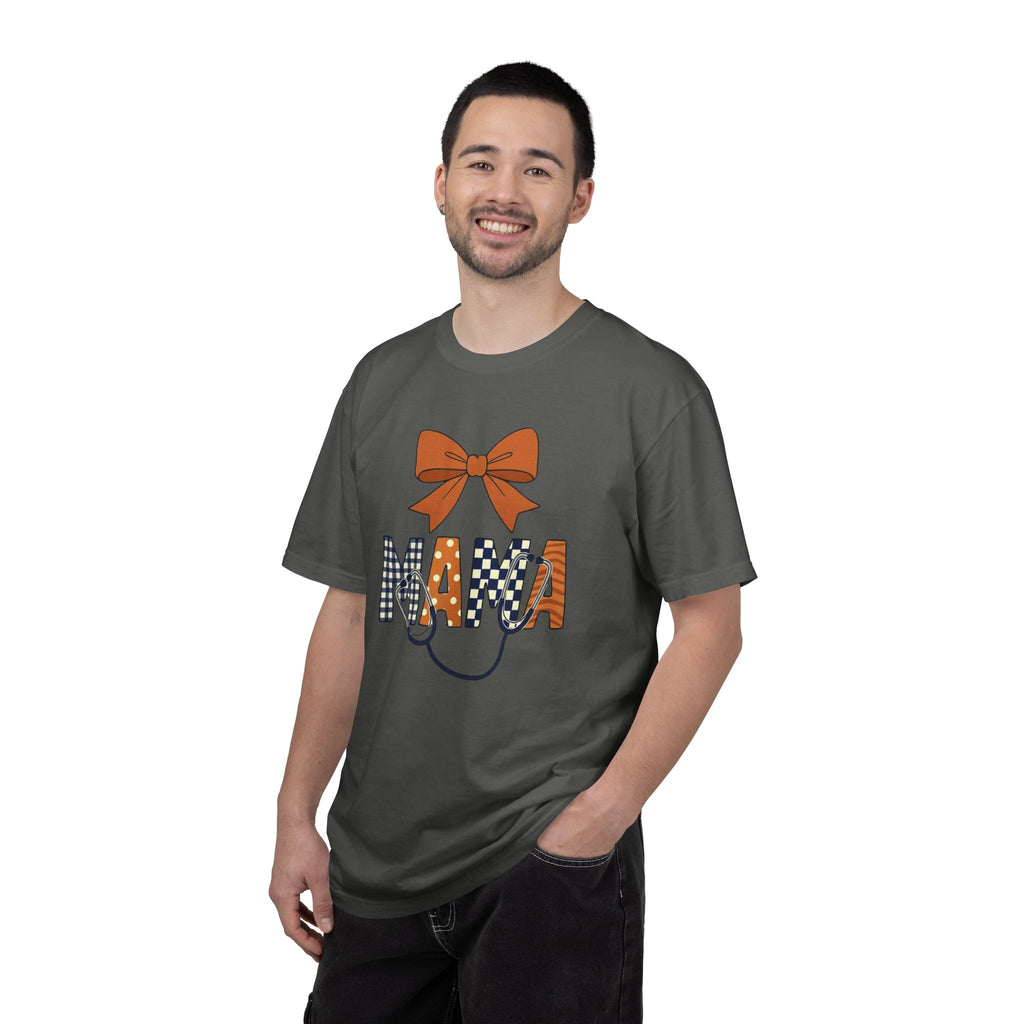 Mama Fall Plaid T-Shirt — Pumpkin Orange Bow Mama Tee