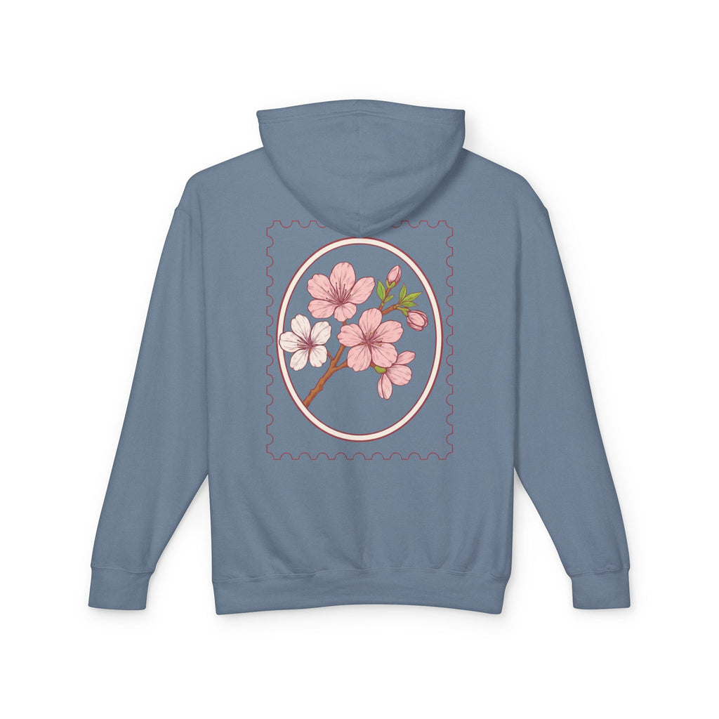 Cherry Blossom Stamp Hoodie — Floral Spring Lightweight Hooded Sweatshirt