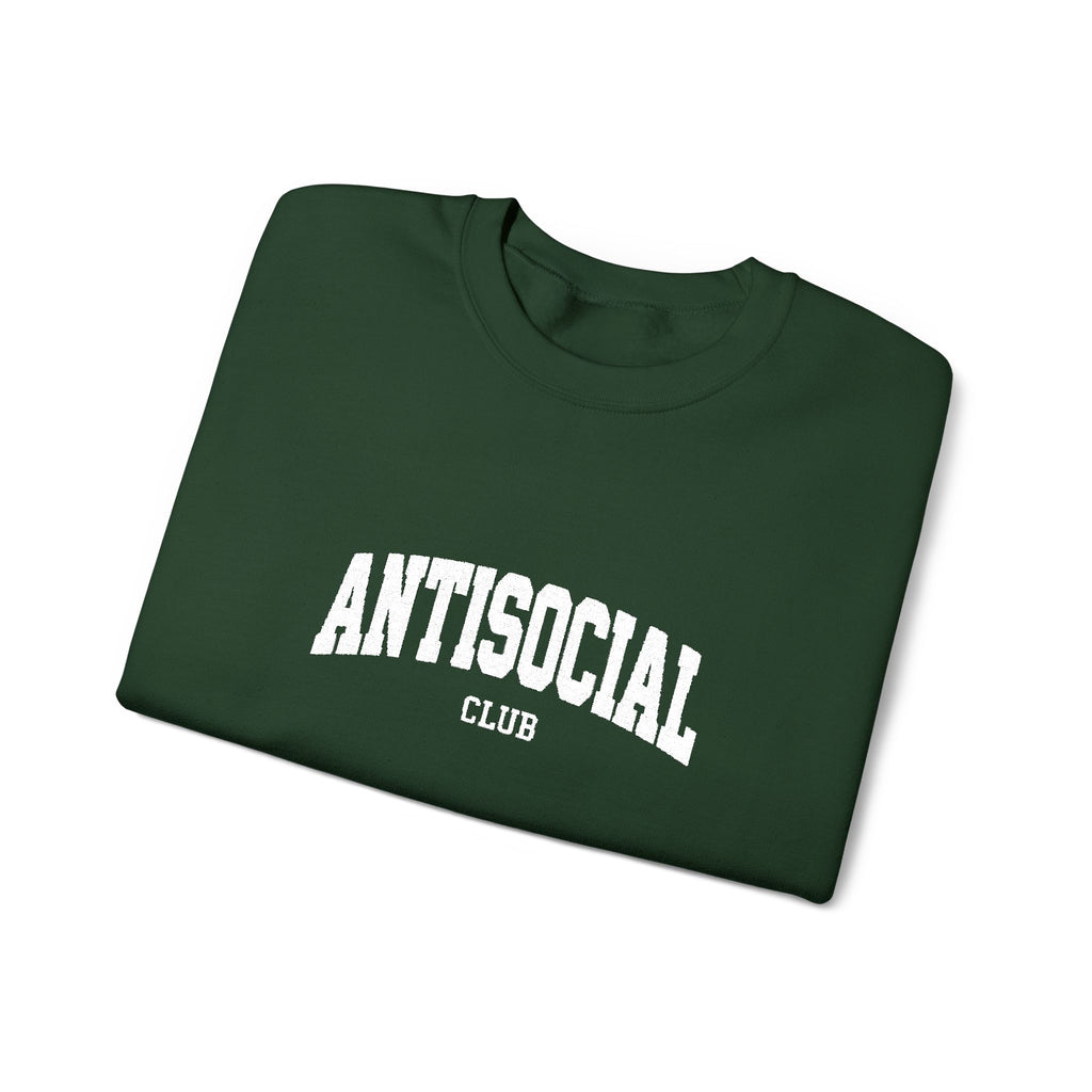 Antisocial Crewneck Sweatshirt | Minimal Collegiate Script
