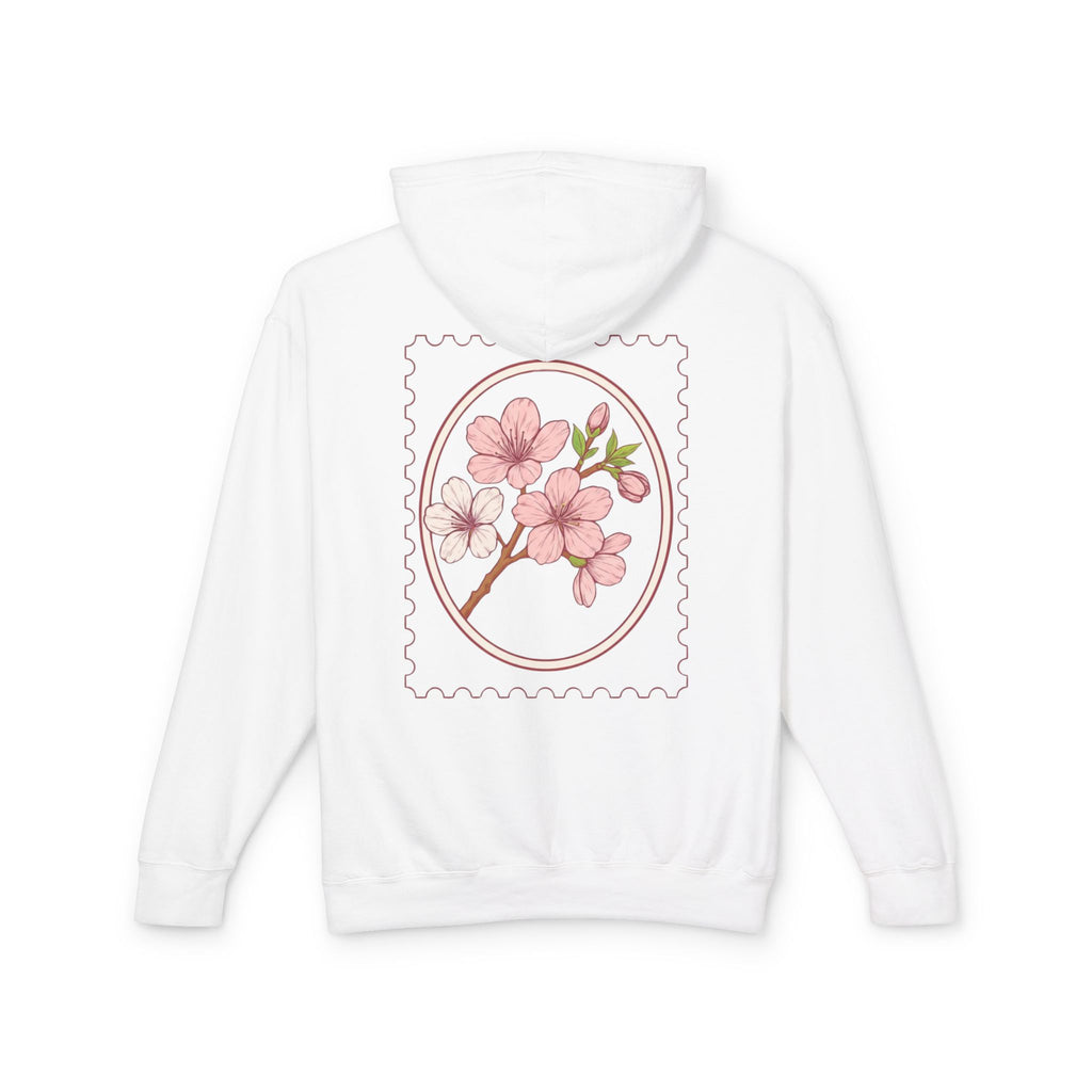 Cherry Blossom Stamp Hoodie — Floral Spring Lightweight Hooded Sweatshirt