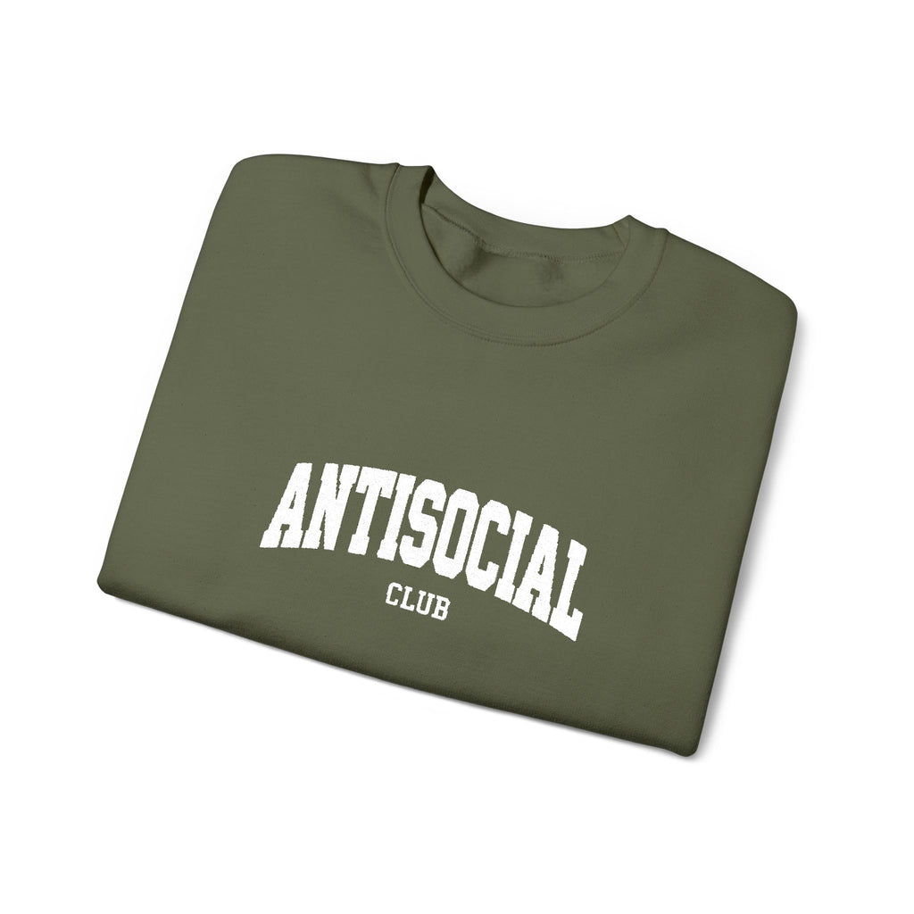 Antisocial Crewneck Sweatshirt | Minimal Collegiate Script