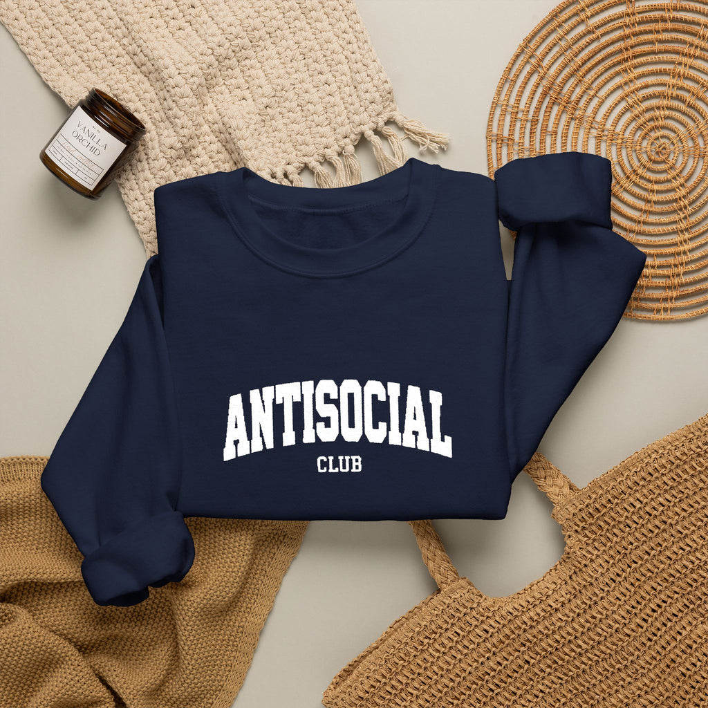 Antisocial Crewneck Sweatshirt | Minimal Collegiate Script