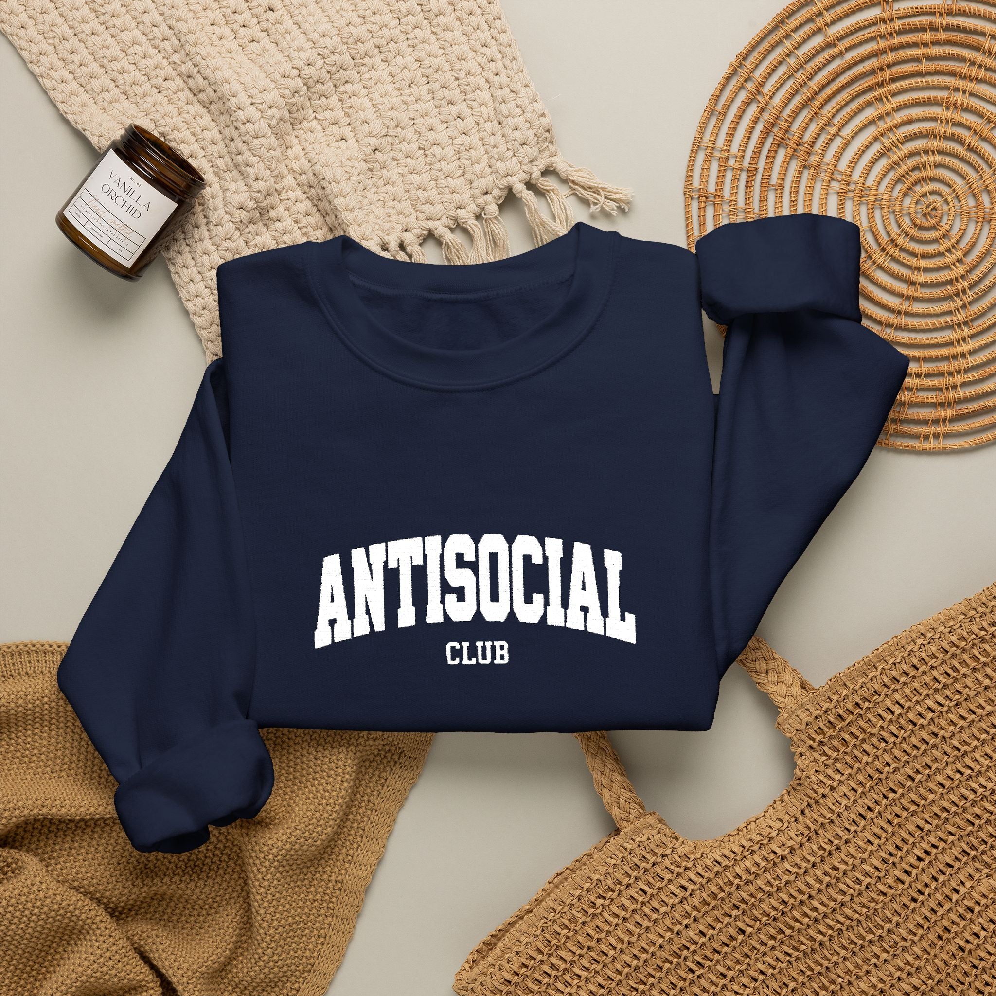 Antisocial Crewneck Sweatshirt | Minimal Collegiate Script