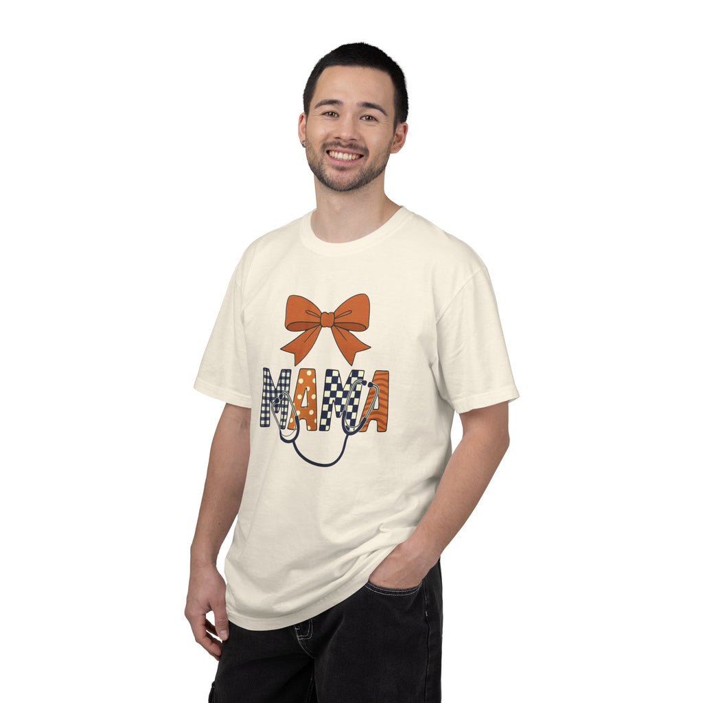 Mama Fall Plaid T-Shirt — Pumpkin Orange Bow Mama Tee