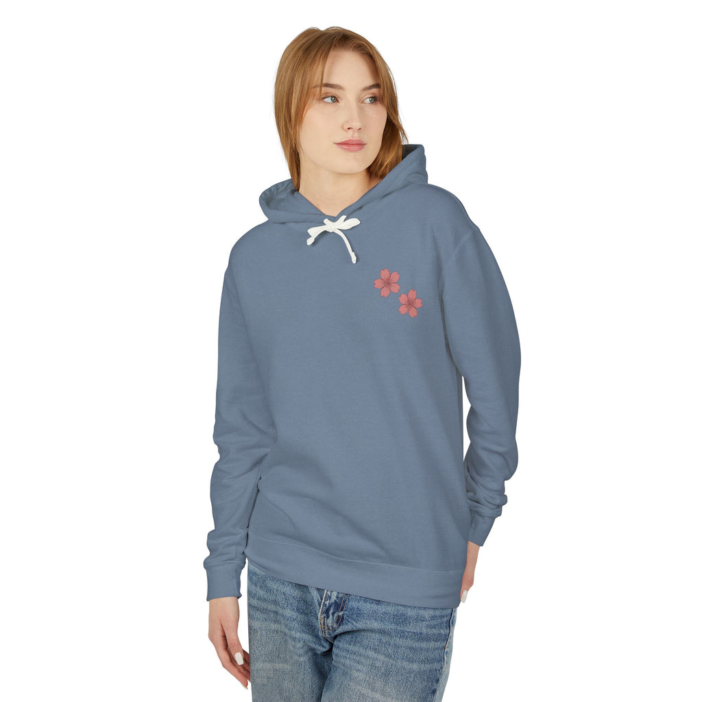 Cherry Blossom Stamp Hoodie — Floral Spring Lightweight Hooded Sweatshirt