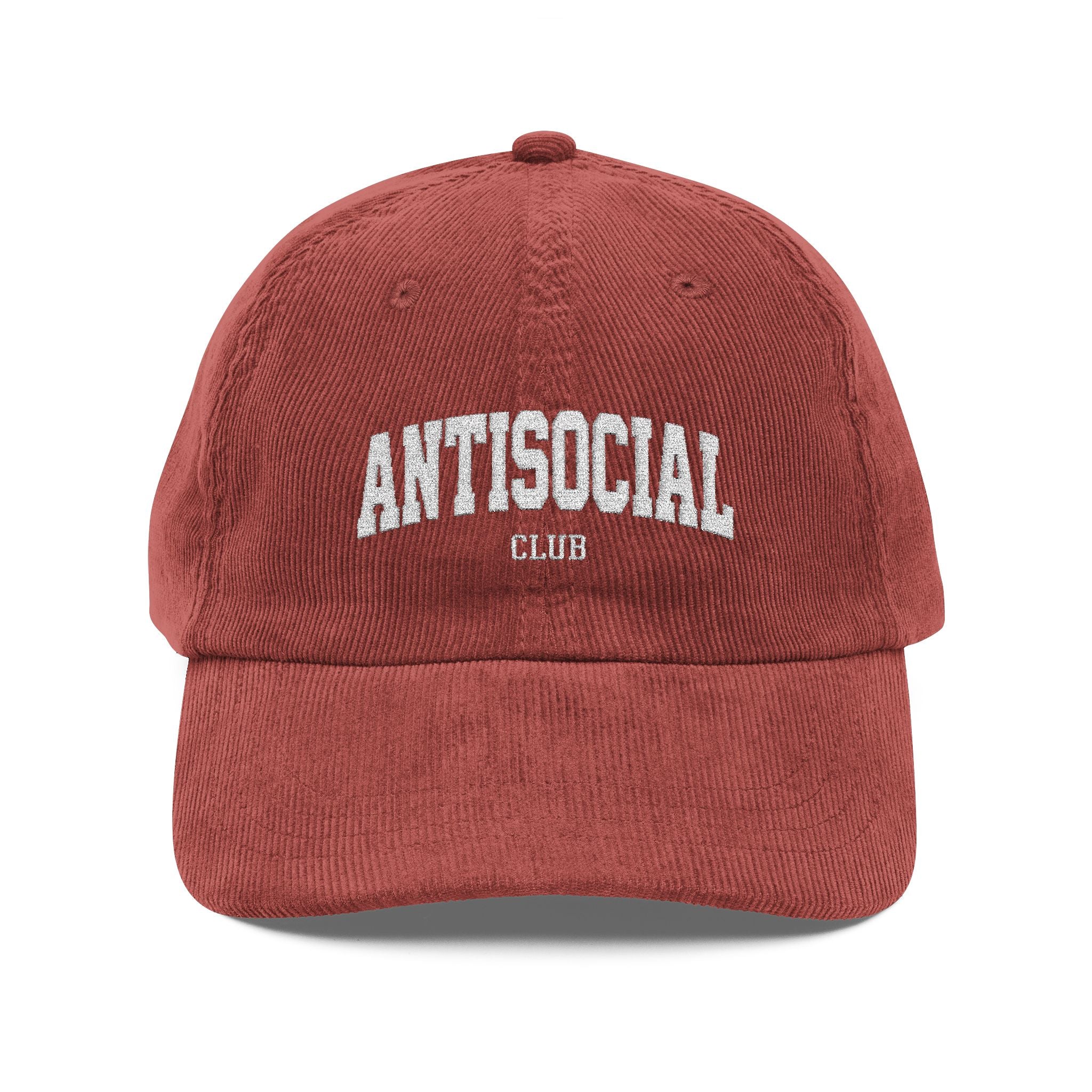 Antisocial Embroidered Vintage Corduroy Cap | Rust baseball hat